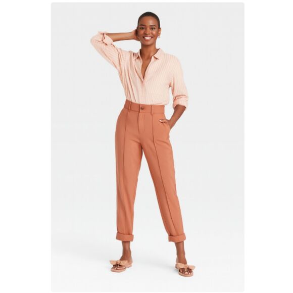 482 A New Day Women’s High-Waist Cuffed Trousers – Rust Brown Tailored Pants - Picture 1 of 3